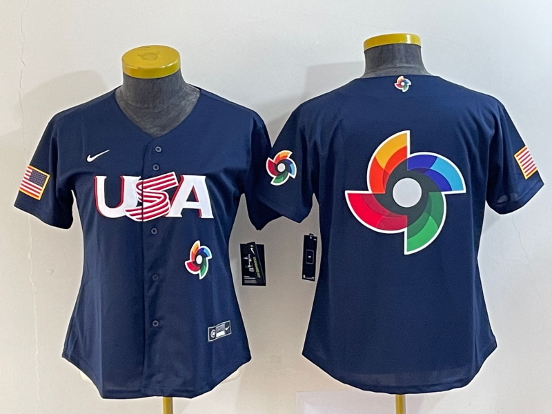 Youth USA Baseball 2023 Navy Big Logo With Patch World Baseball Classic Stitched Jersey
